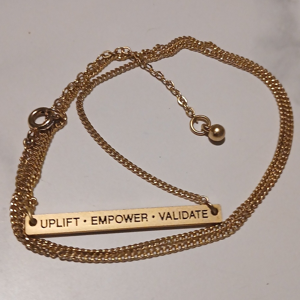 Younique Goldtone Bar Necklace Uplift Empower Validate Perfect Condition